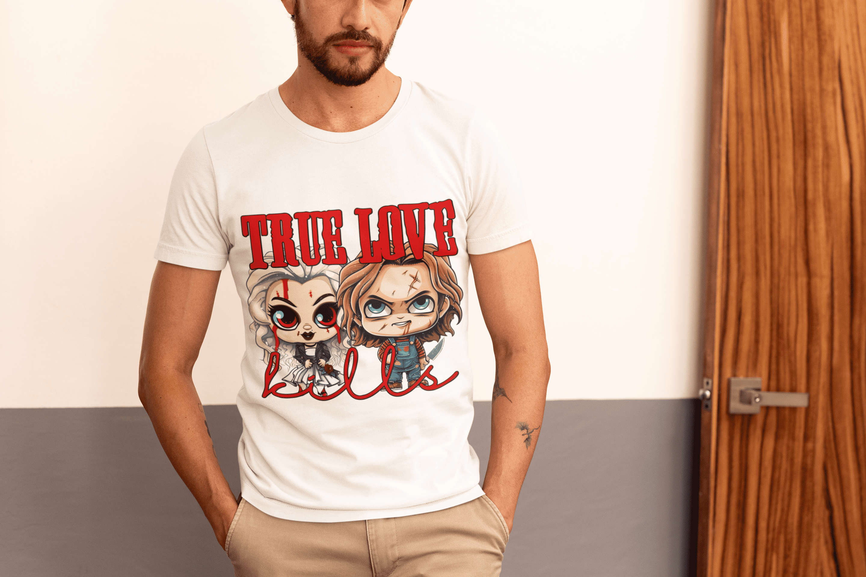 Camiseta para Hombre "True Love Kills" – Diseño de Chucky y Tiffany Valentine - 2